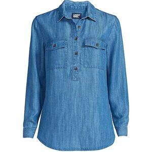 Lands' End Blue Denim Button-Up Shirt
